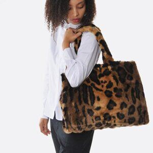 STAND Lola Leopard Faux-Fur Tote Bag, NWT